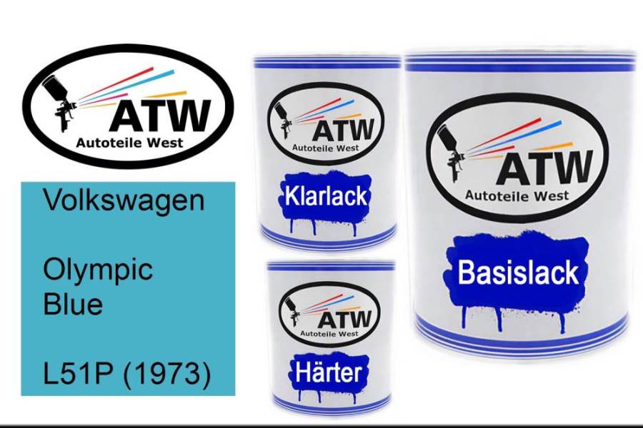 Volkswagen, Olympic Blue, L51P (1973): 1L Lackdose + 1L Klarlack + 500ml Härter - Set, von ATW Autoteile West.